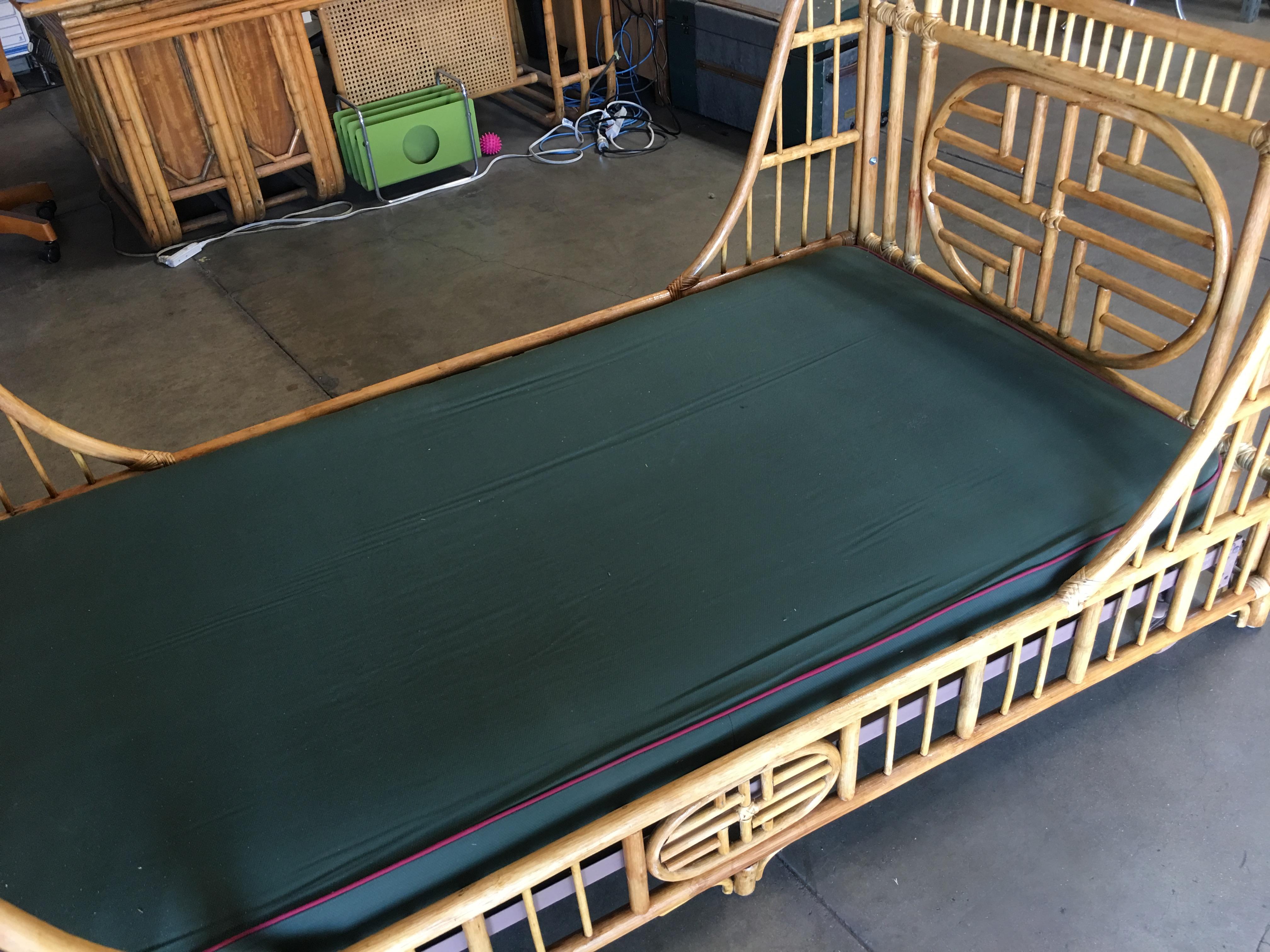 Oriental Style High Grange Pole Rattan Twin Size Sleigh Bed Frame 3
