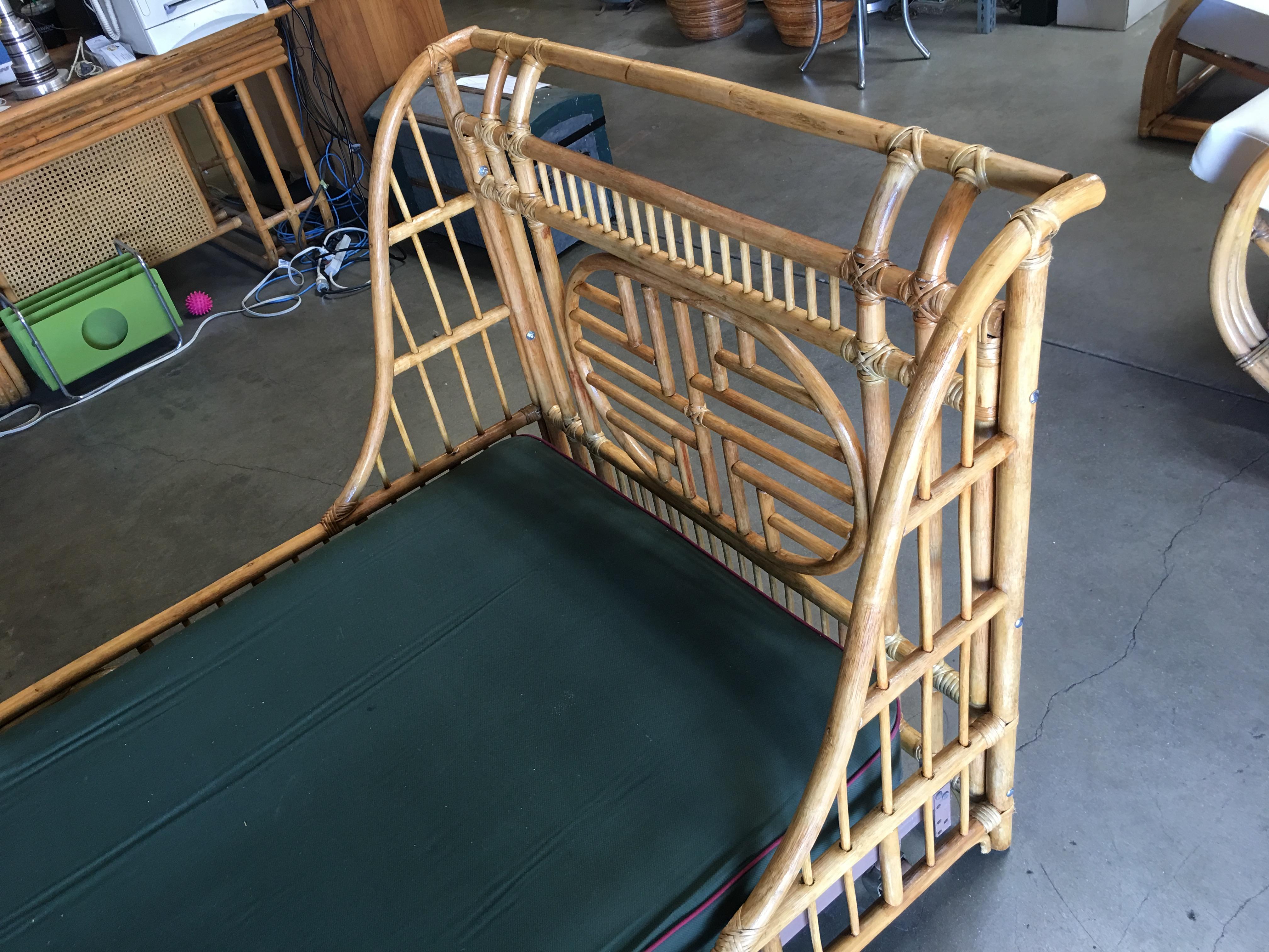 Oriental Style High Grange Pole Rattan Twin Size Sleigh Bed Frame 4