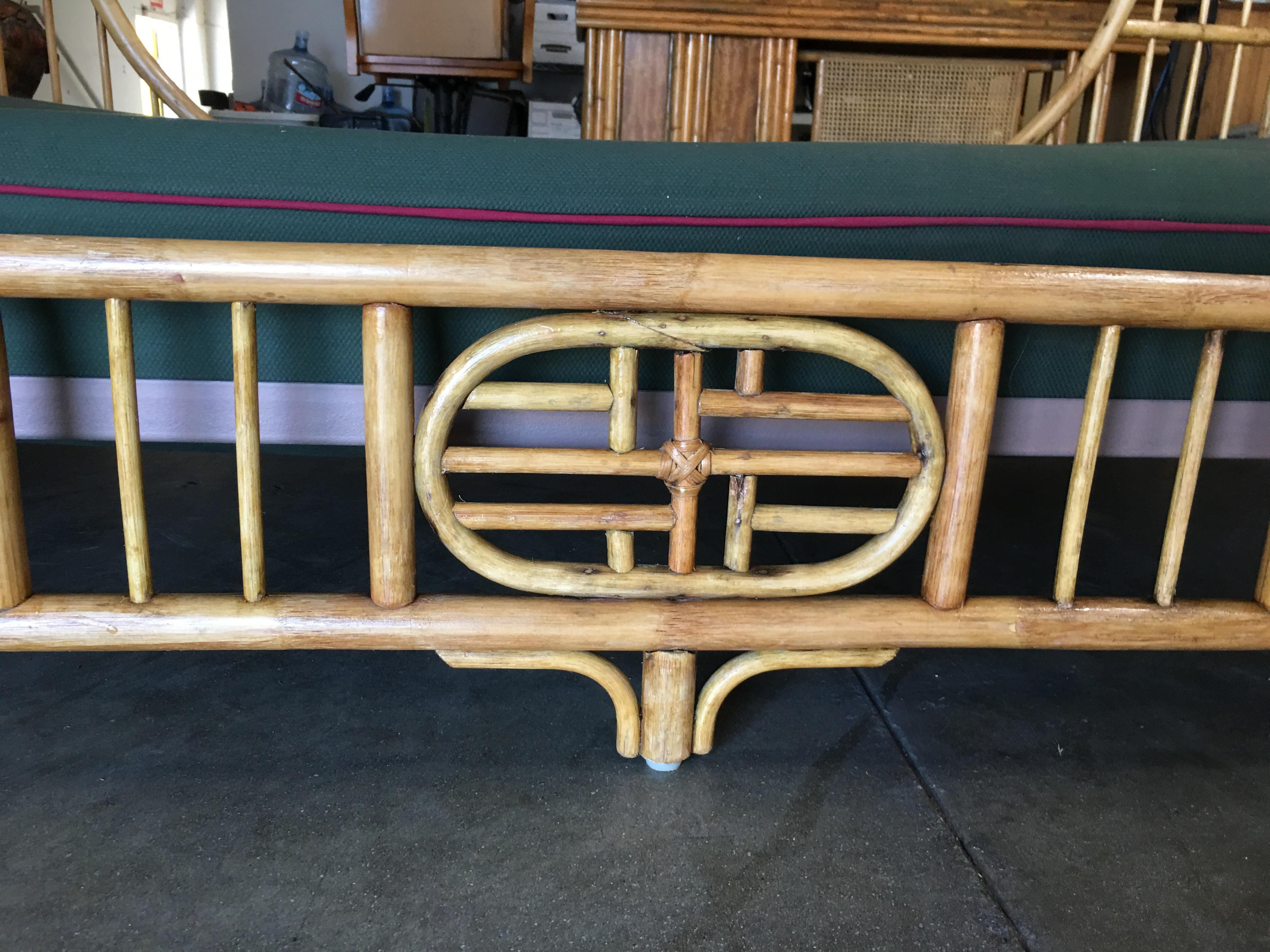 Oriental Style High Grange Pole Rattan Twin Size Sleigh Bed Frame In Excellent Condition In Van Nuys, CA
