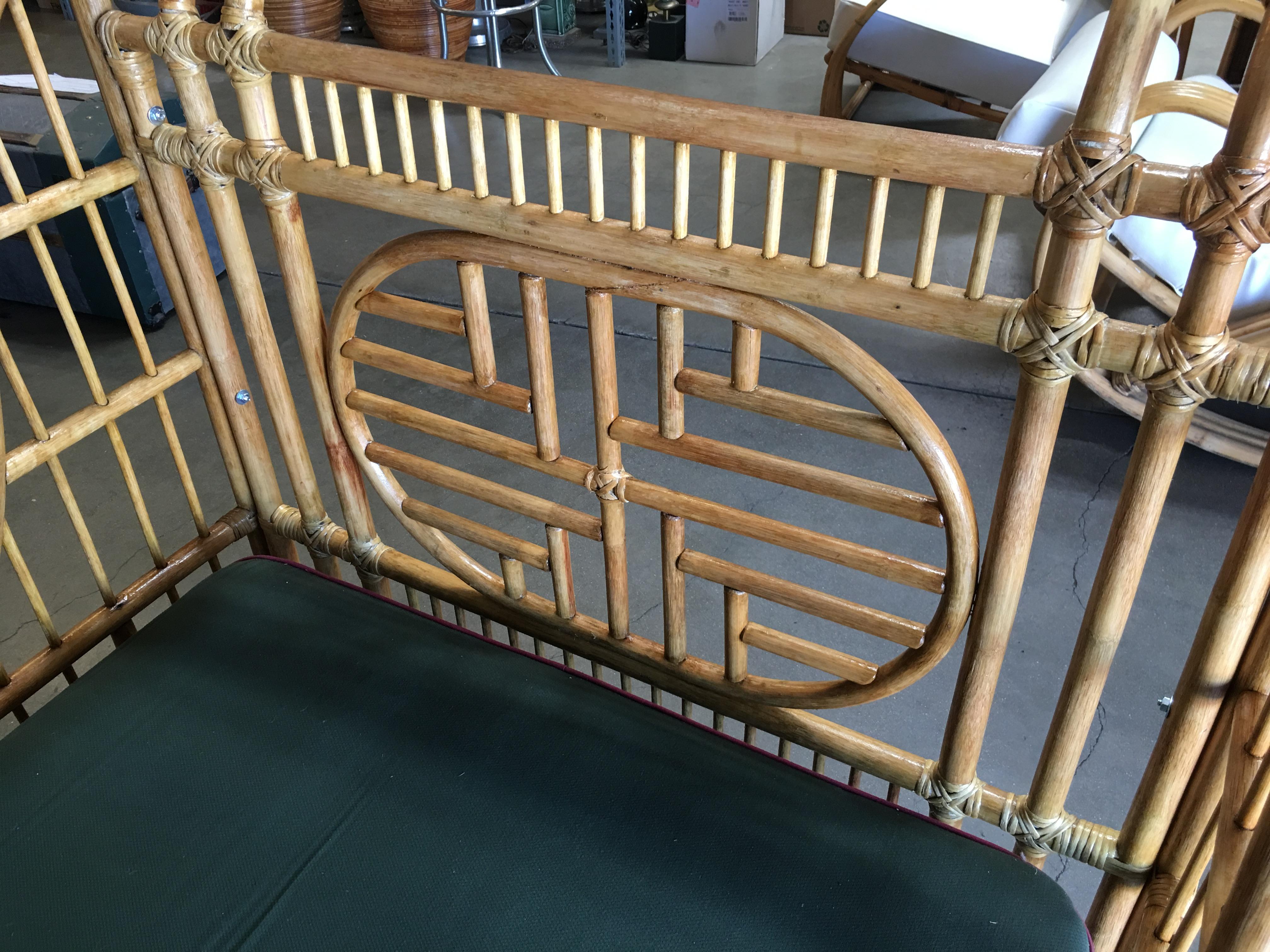 Mid-20th Century Oriental Style High Grange Pole Rattan Twin Size Sleigh Bed Frame