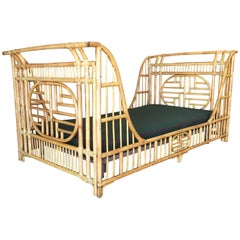 Oriental Style High Grange Pole Rattan Twin Size Sleigh Bed Frame