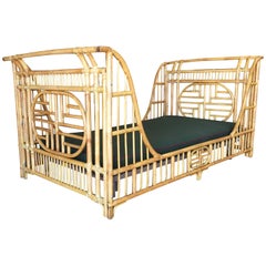 Vintage Oriental Style High Grange Pole Rattan Twin Size Sleigh Bed Frame