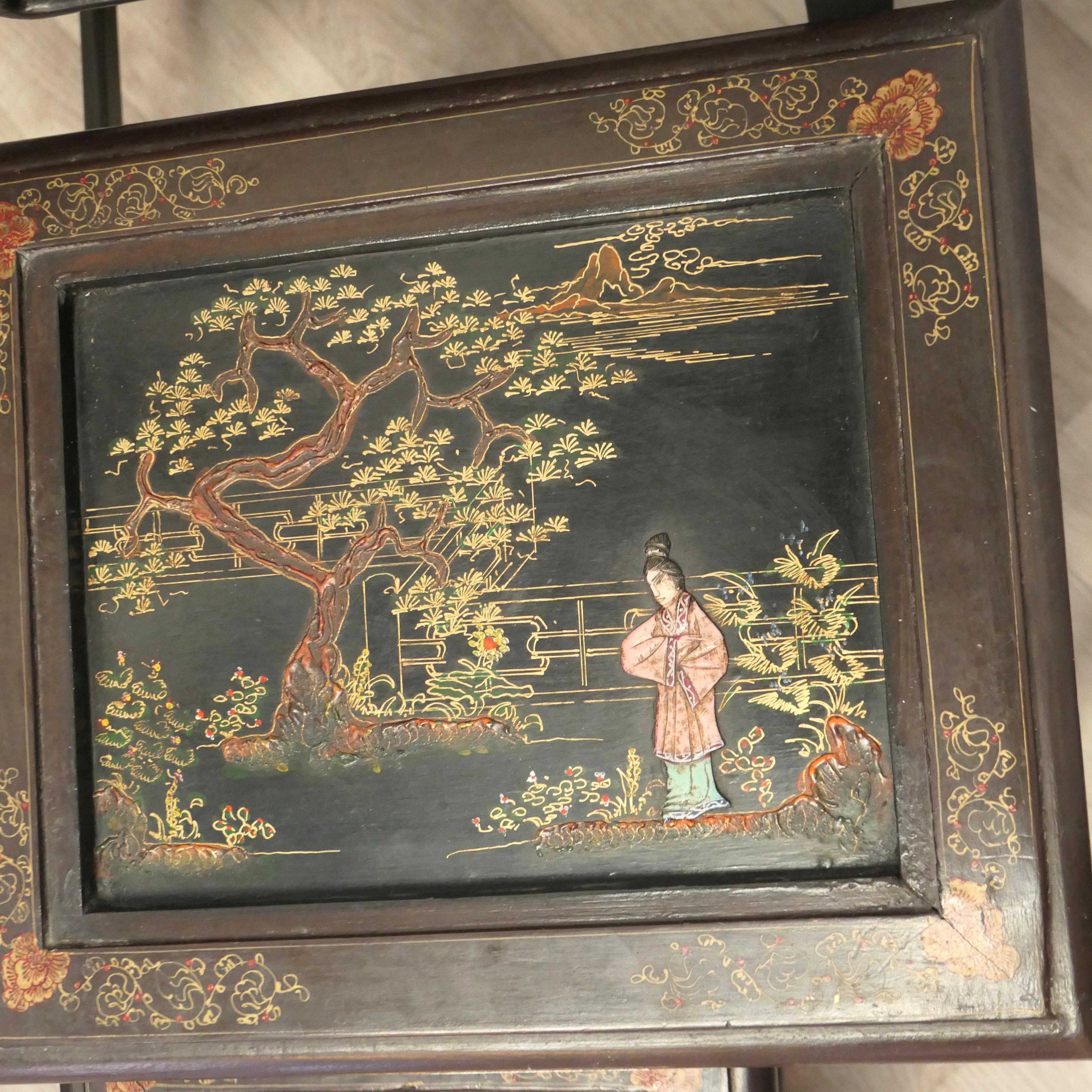 Mid-20th Century Oriental Style Nest of 4 Tall Lacquer Tables