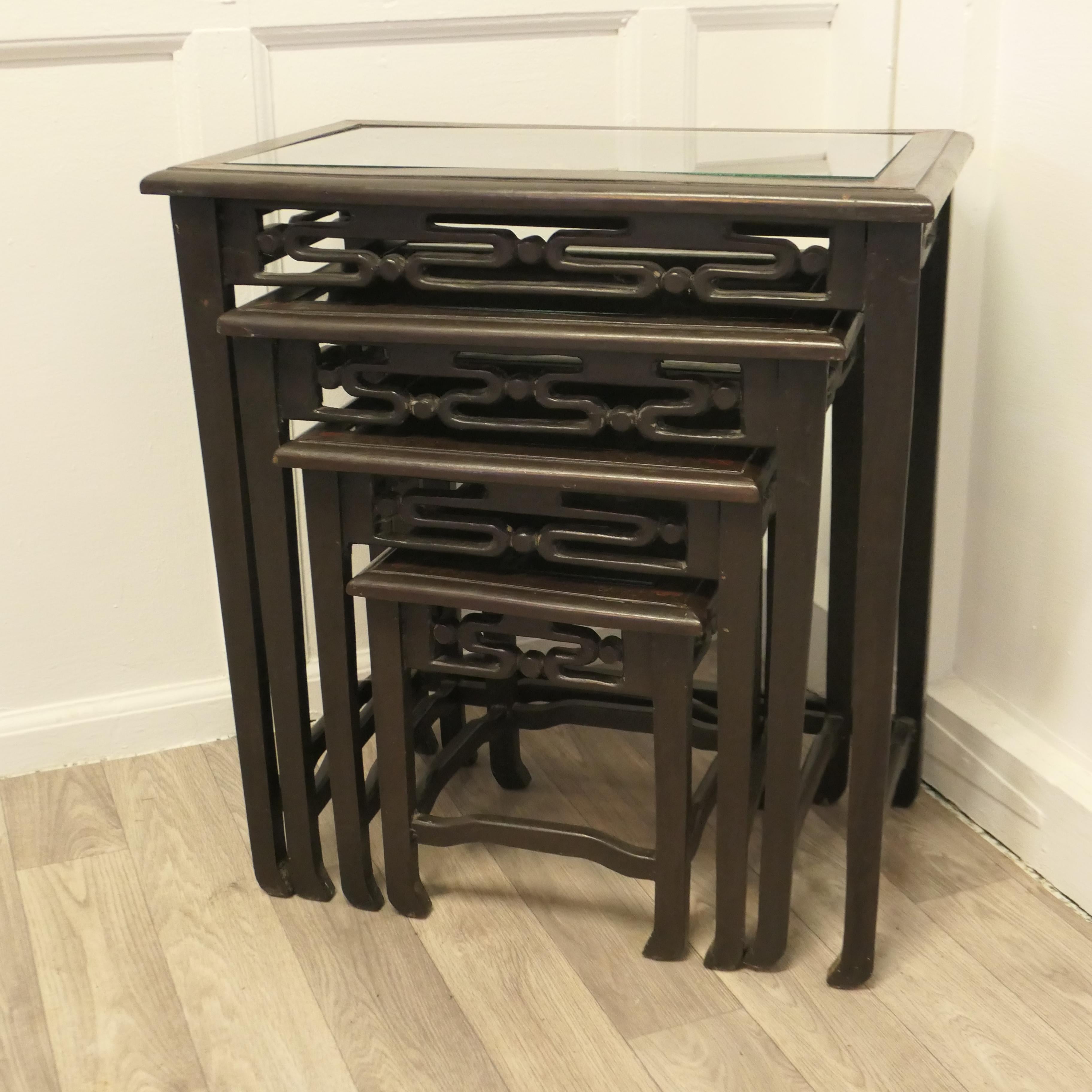 Oriental Style Nest of 4 Tall Lacquer Tables 2