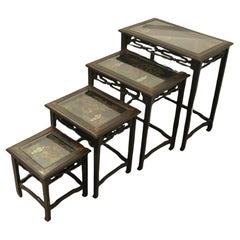Oriental Style Nest of 4 Tall Lacquer Tables