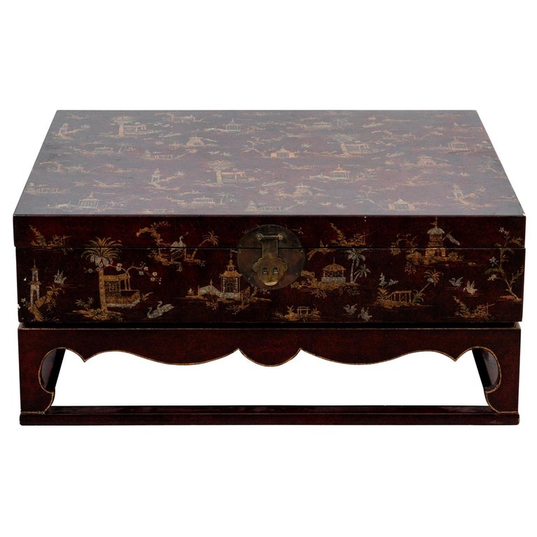 Oriental Style Red And Gold Painted Coffee Table On Base For Sale At 1stdibs