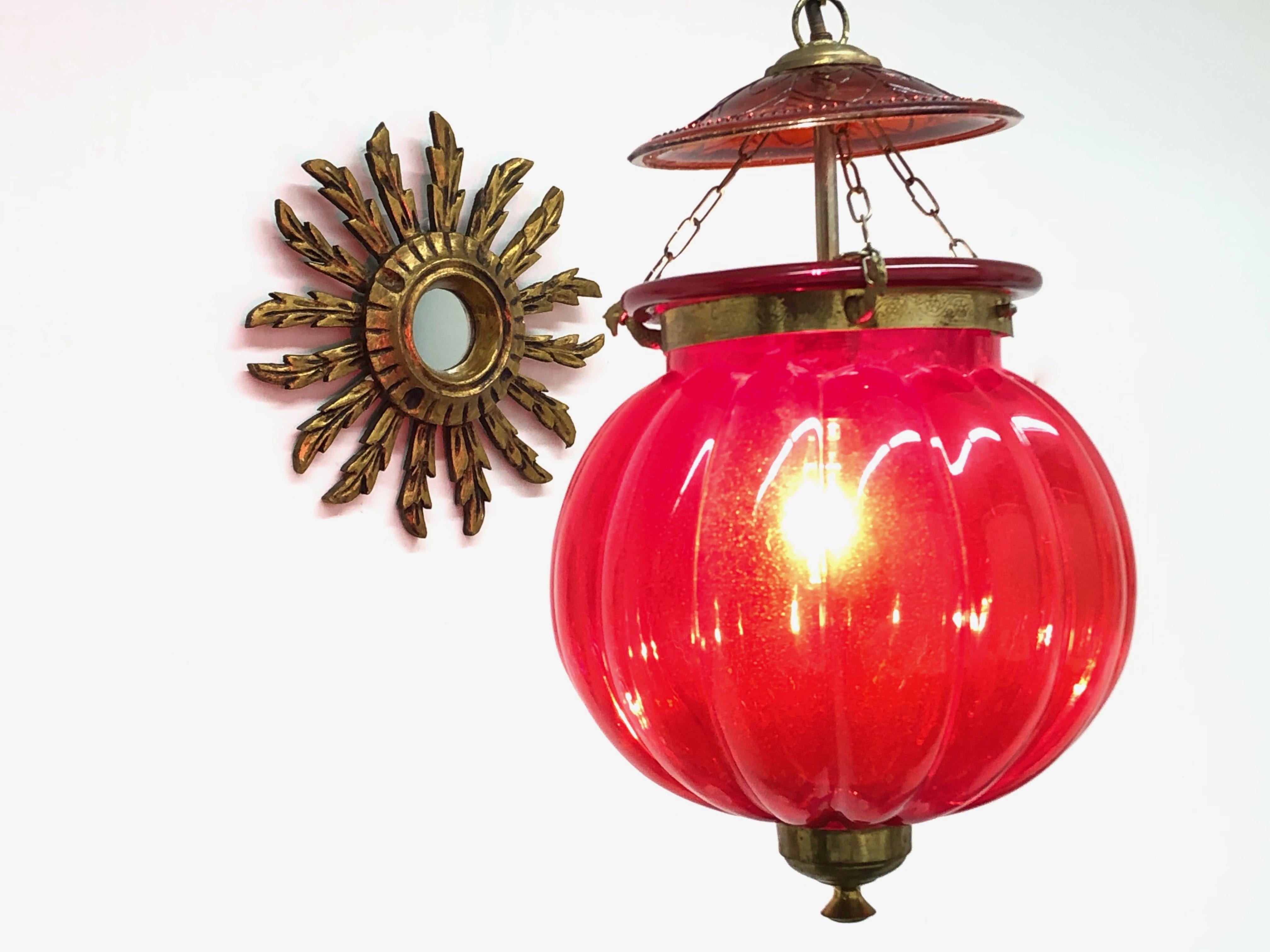 vintage red glass hanging lamp