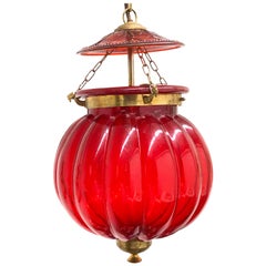Hallenlaterne-Anhänger aus rotem Glas und Messing im orientalischen Stil, Deutschland 1960er Jahre