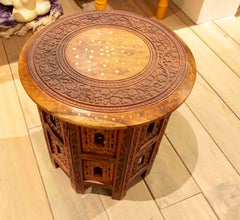Oriental Style Round Carved Side Table