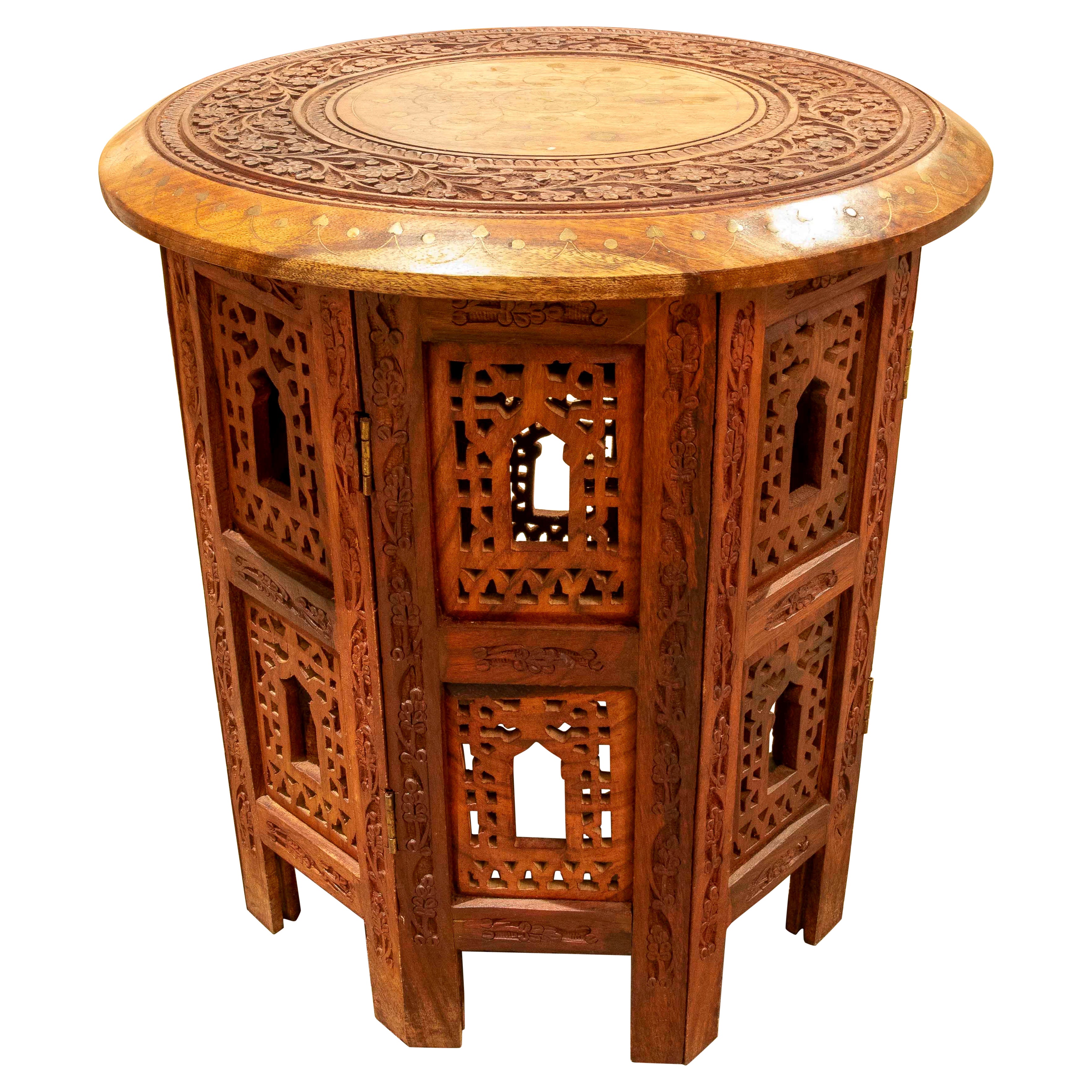 Oriental Style Round Carved Side Table