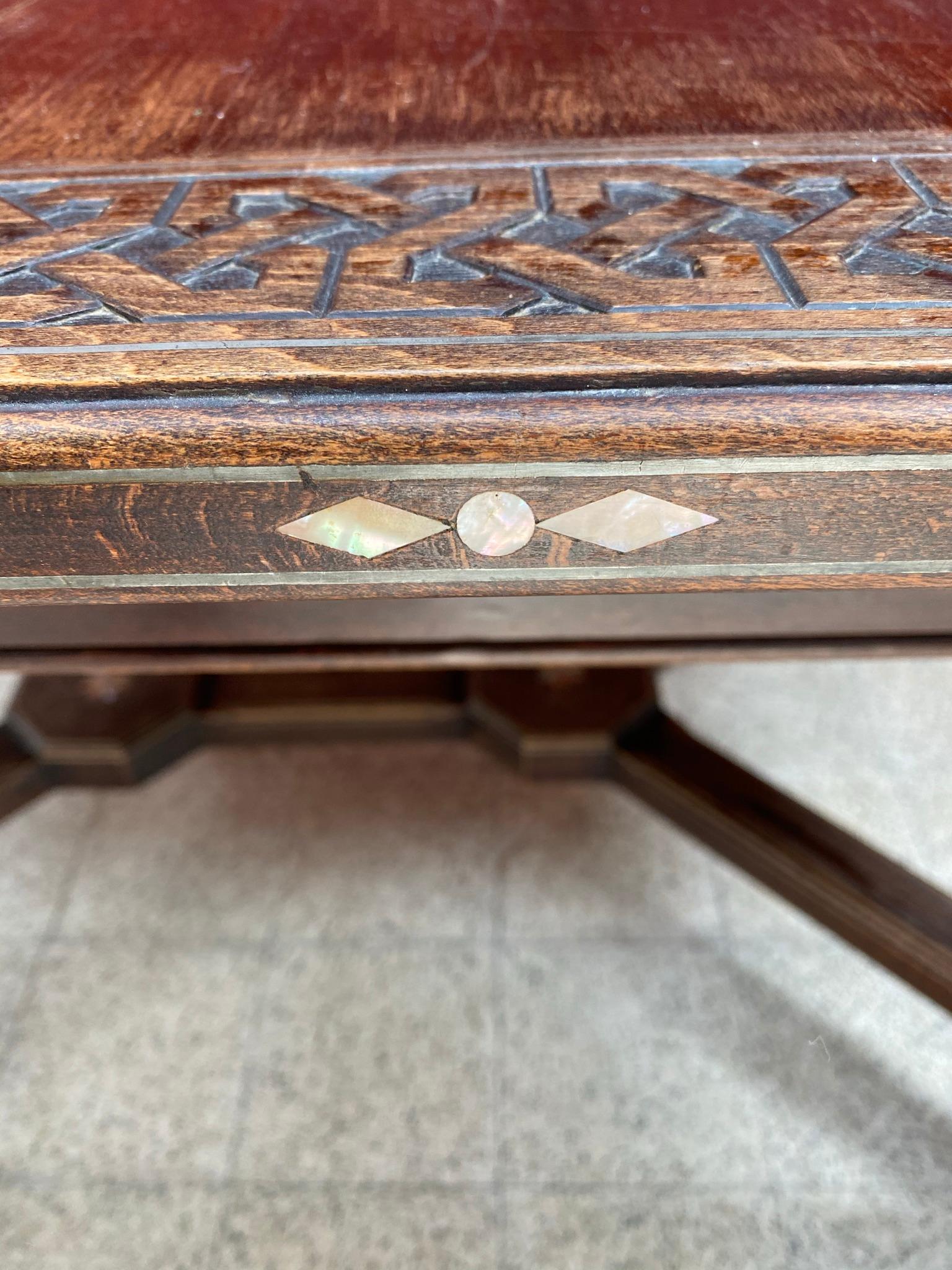 Oriental-Style Table in Carved Wood, with Mother-of-Pearl Inlay, 1880 For Sale 2