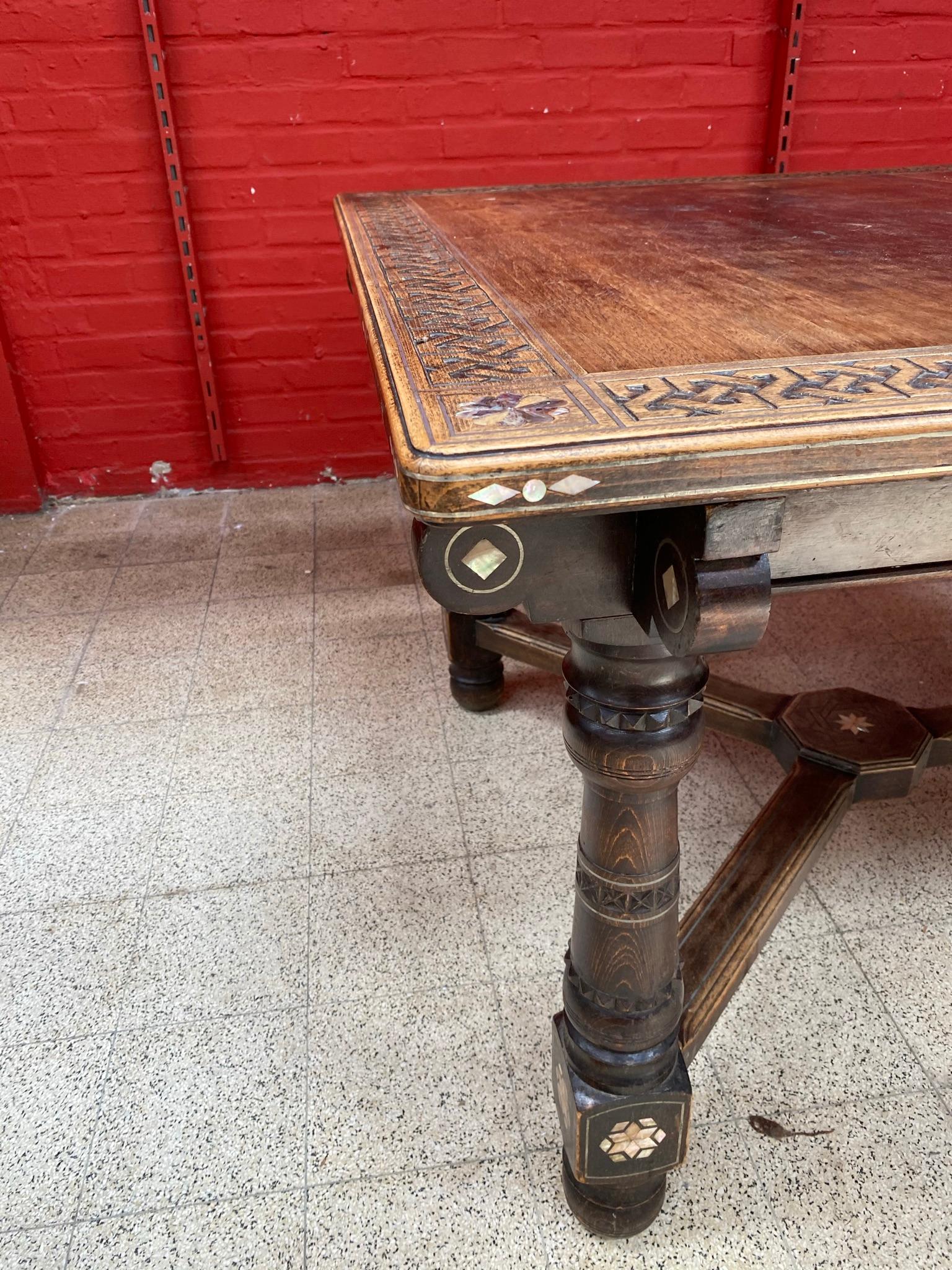 Oriental-Style Table in Carved Wood, with Mother-of-Pearl Inlay, 1880 For Sale 3