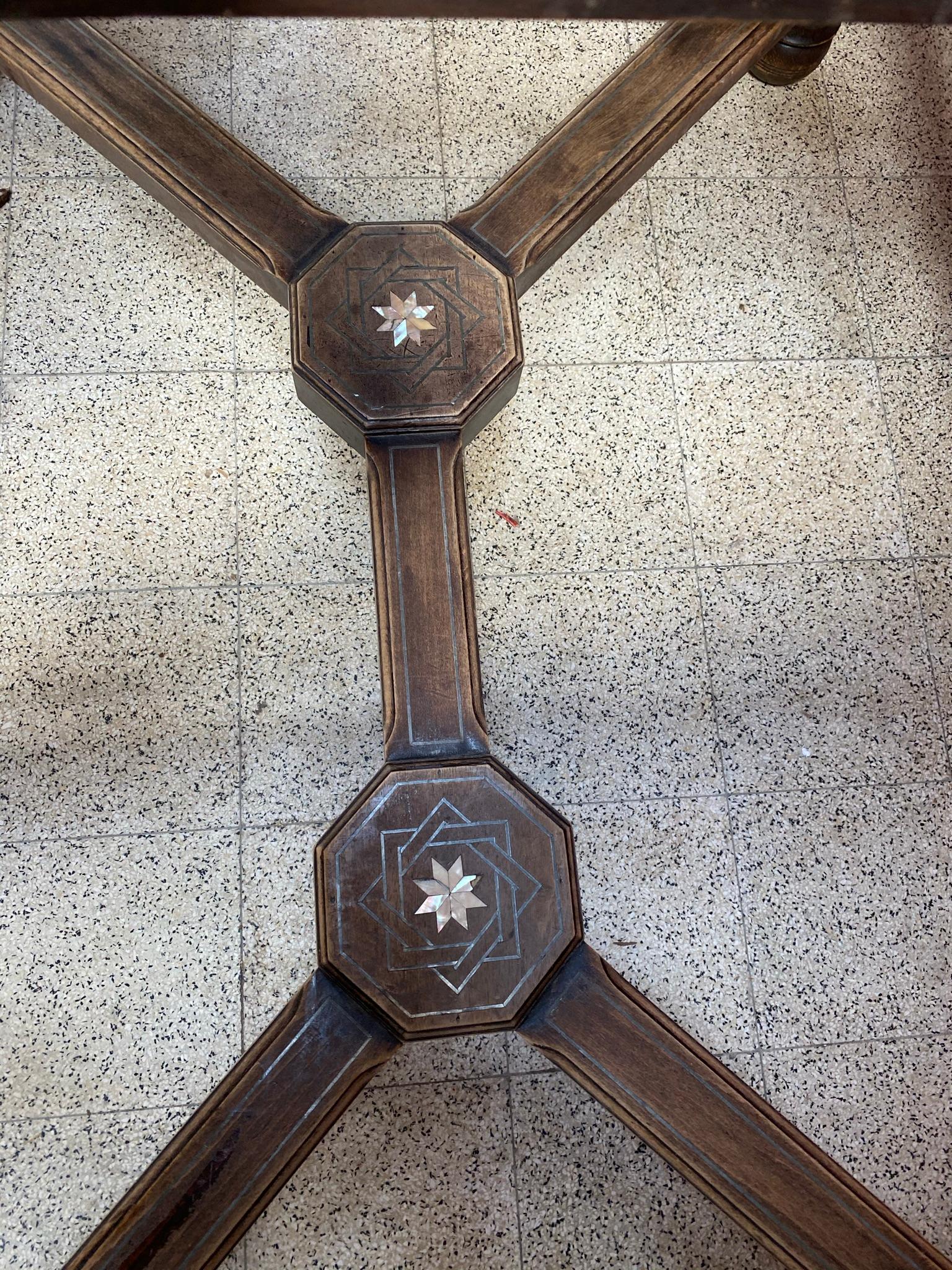 Oriental-Style Table in Carved Wood, with Mother-of-Pearl Inlay, 1880 For Sale 9