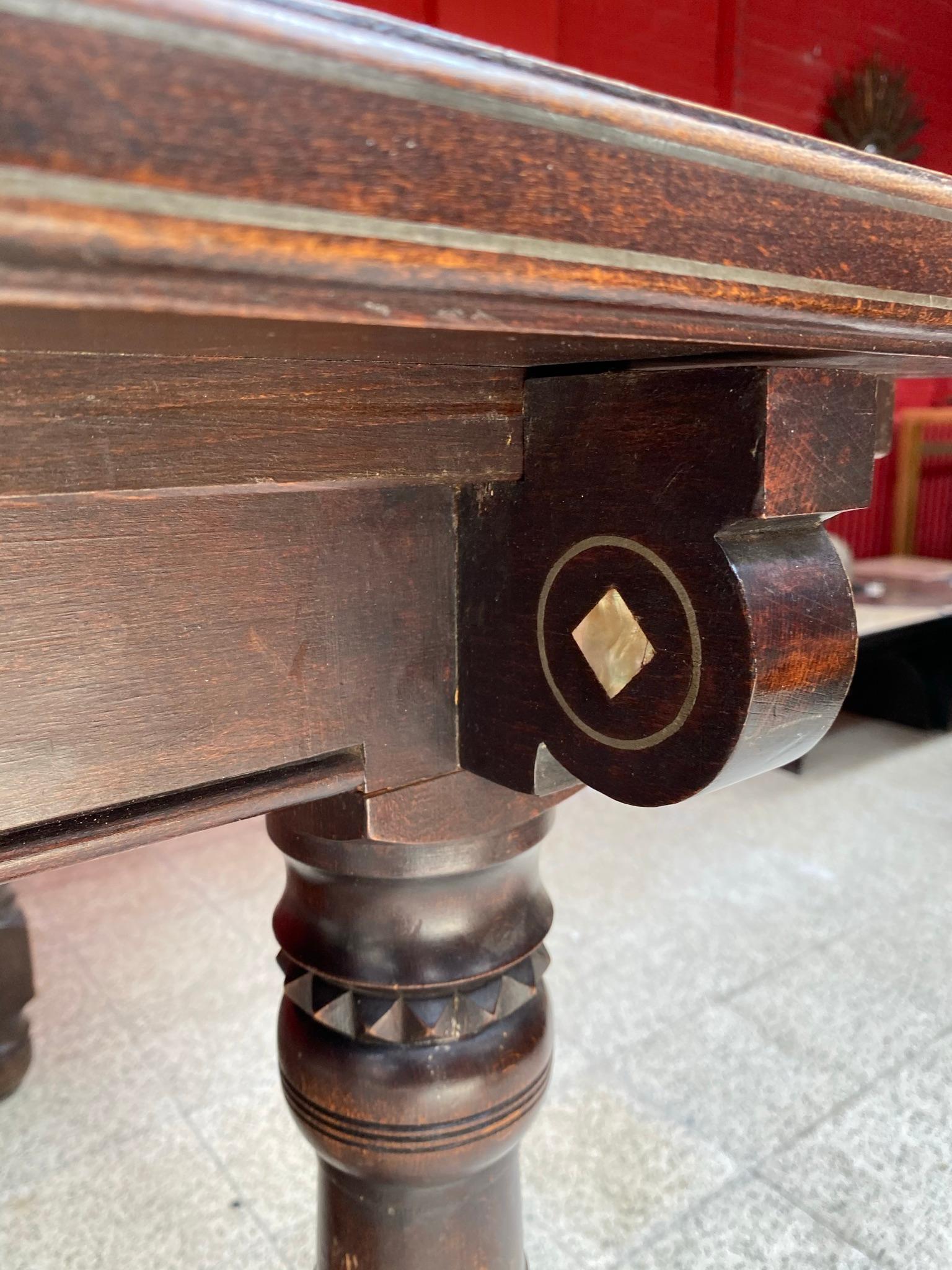 Oriental-Style Table in Carved Wood, with Mother-of-Pearl Inlay, 1880 For Sale 1