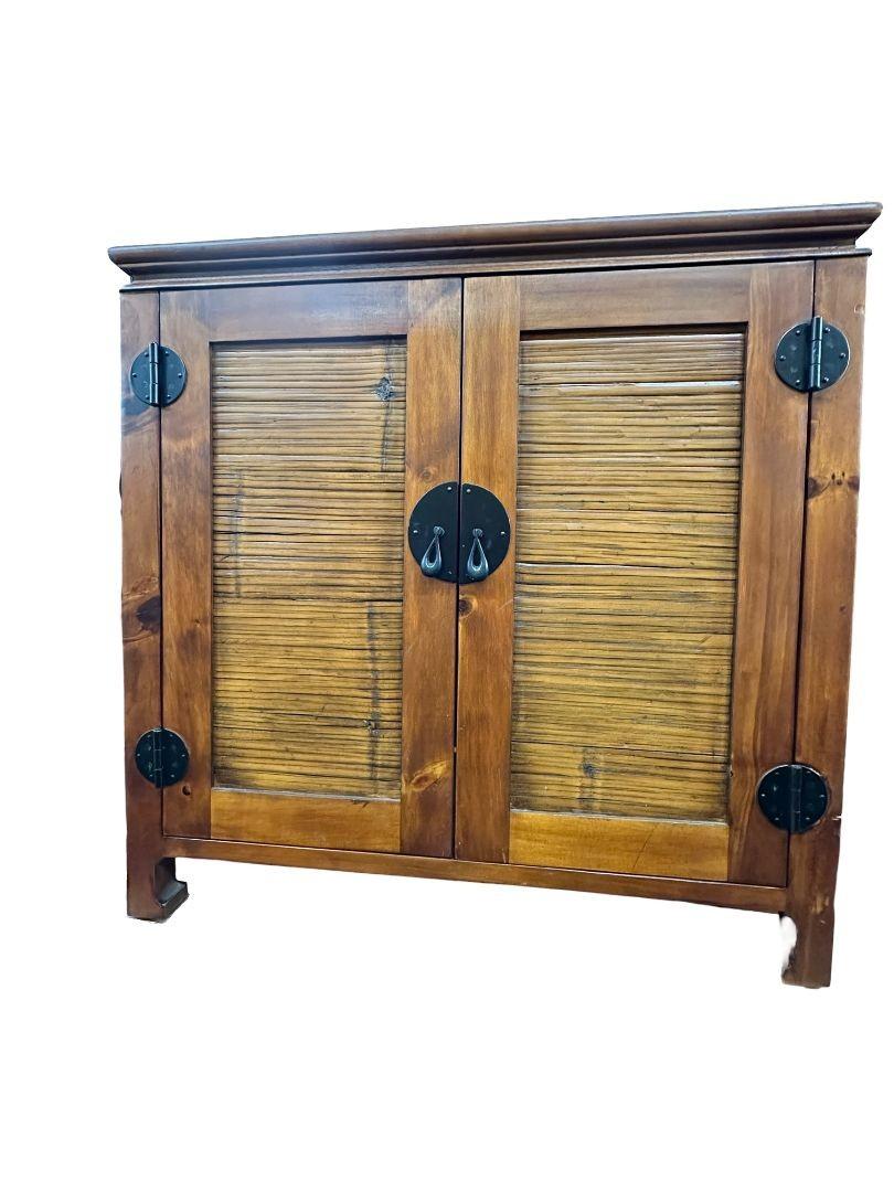Oriental Style Wood and Rattan Cabinet For Sale 9