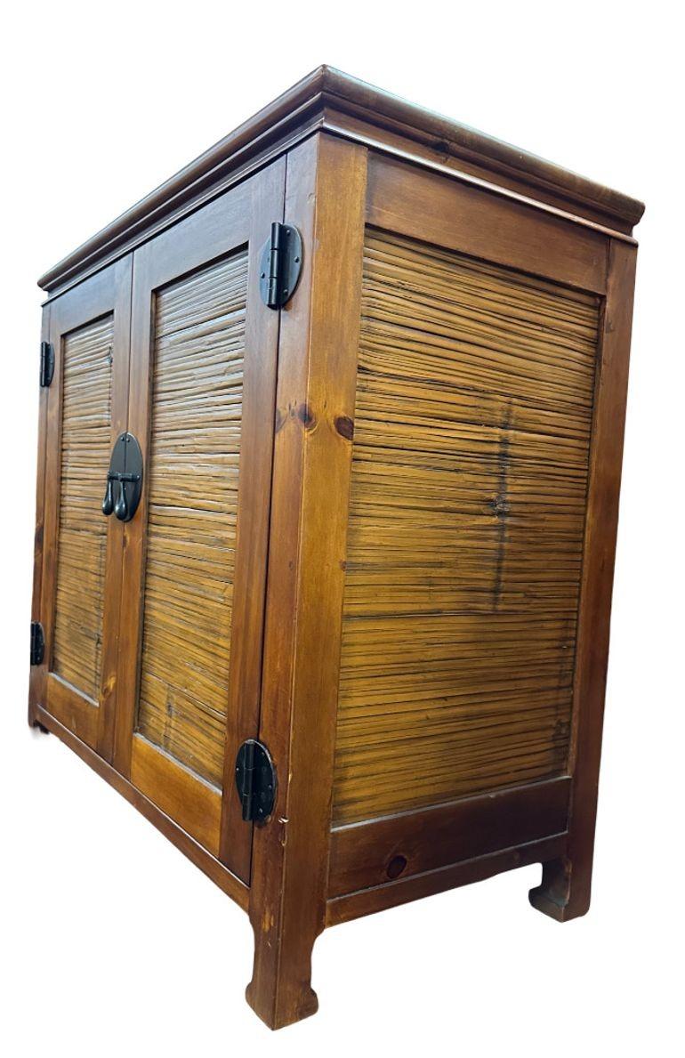 Oriental Style Wood and Rattan Cabinet In Excellent Condition For Sale In Van Nuys, CA