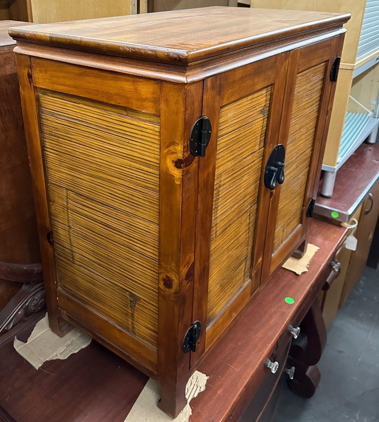 Oriental Style Wood and Rattan Cabinet For Sale 1