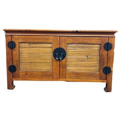 Used Oriental Style Wood and Stick Rattan Tv Console
