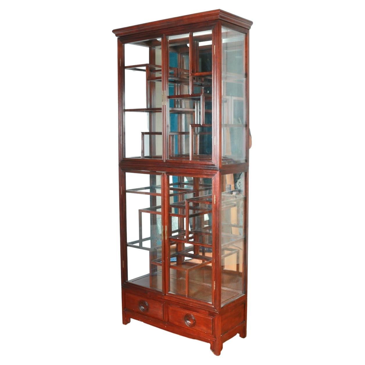 Oriental Tall Mahogany Display Cabinet