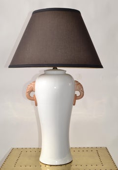 Oriental Terracotta Ginger Jar Elephant Handles Table Lamp Hollywood Regency