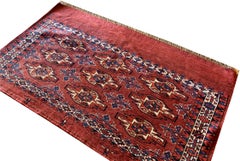 Oriental Turkmen Rug Antique Carpet Rust Traditional Handmade Red Wool