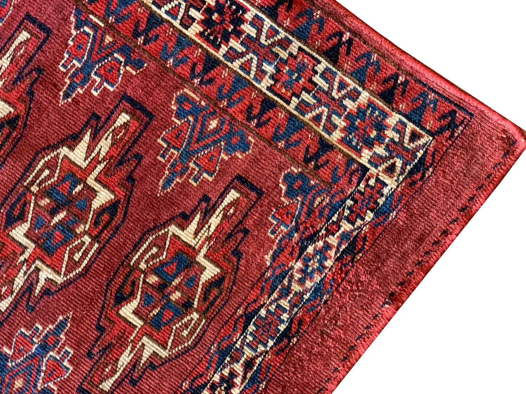 Vegetable Dyed Oriental Turkmen Rug Antique Carpet Rust Traditional Handmade Red Wool For Sale