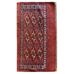 Oriental Turkmen Rug Antique Carpet Rust Traditional Handmade Red Wool