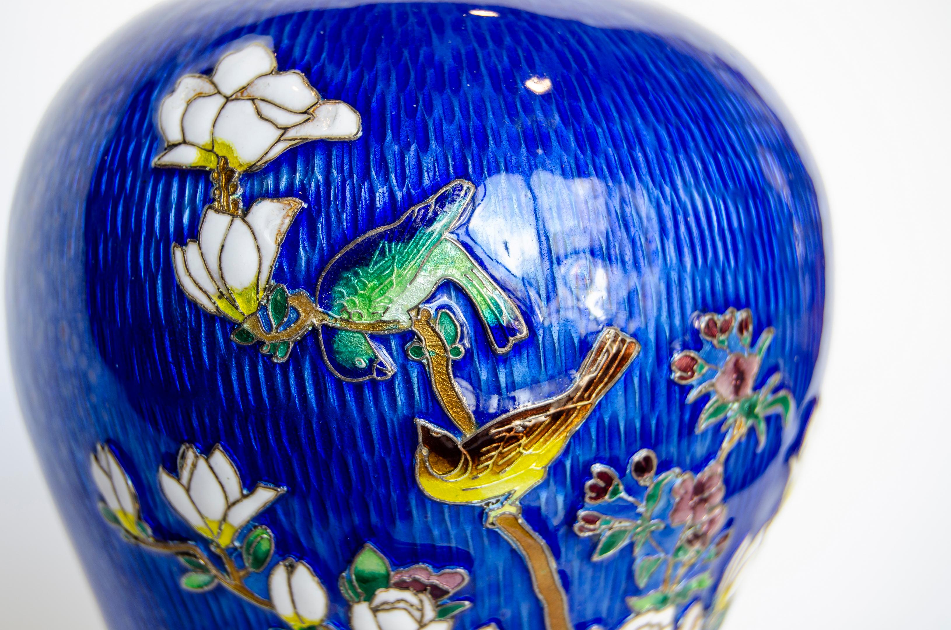 Art Deco Oriental Vase in Silver and Enamel 'Korea' For Sale
