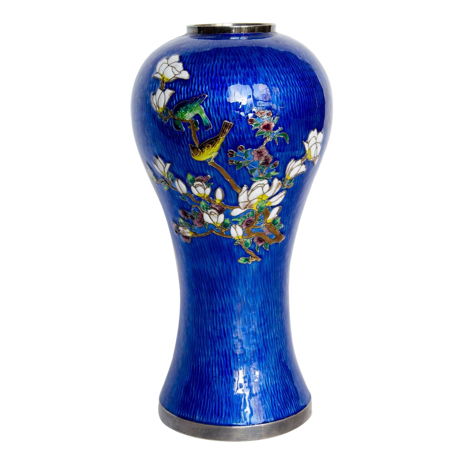 Oriental Vase in Silver and Enamel 'Korea' For Sale