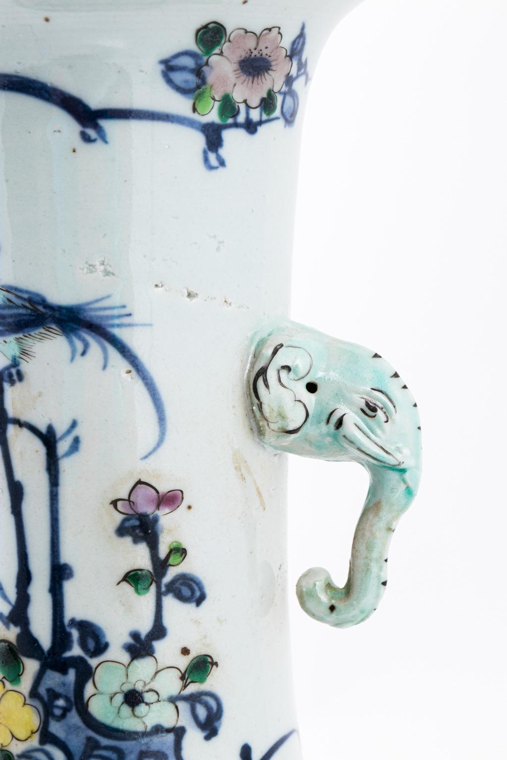 Ceramic Oriental Vase with Elephant Handles