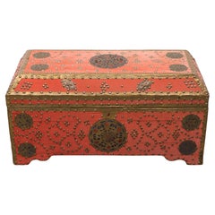 Oriental Velvet Chest Brass Decoration, 1960s