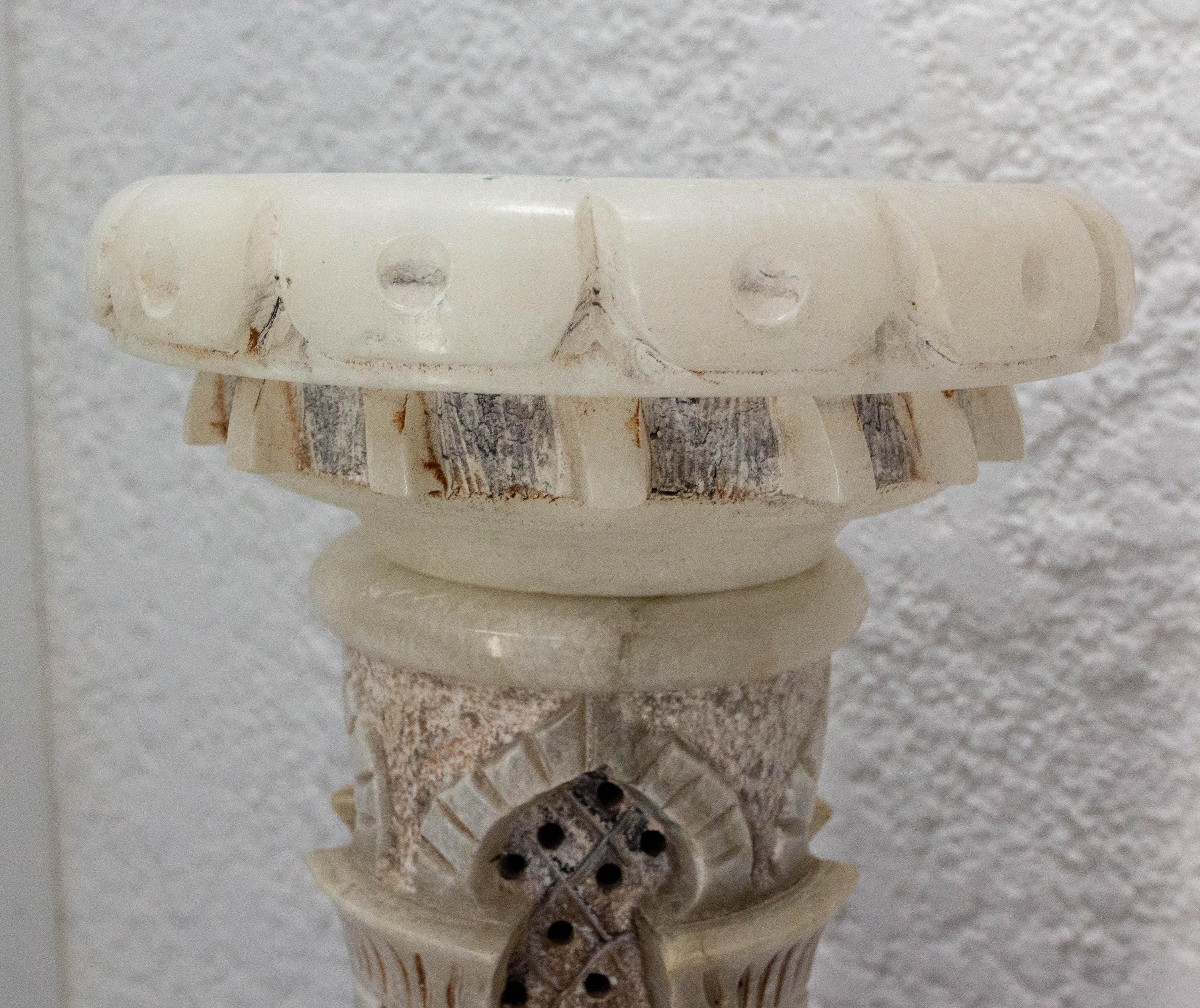 Alabaster Oriental Vintage Albaster Column with Soft Light, circa 1960 For Sale