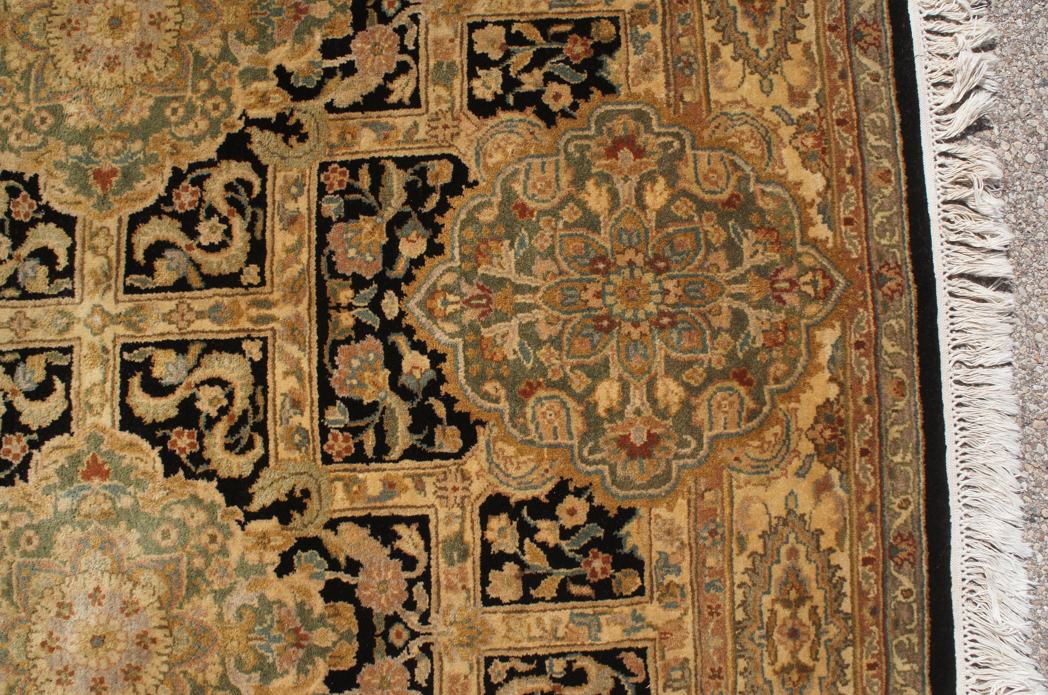 Oriental Vintage Hand Knotted Jaipur Floral Carpet Beige Wool Area Rug 6' x 9' For Sale 6