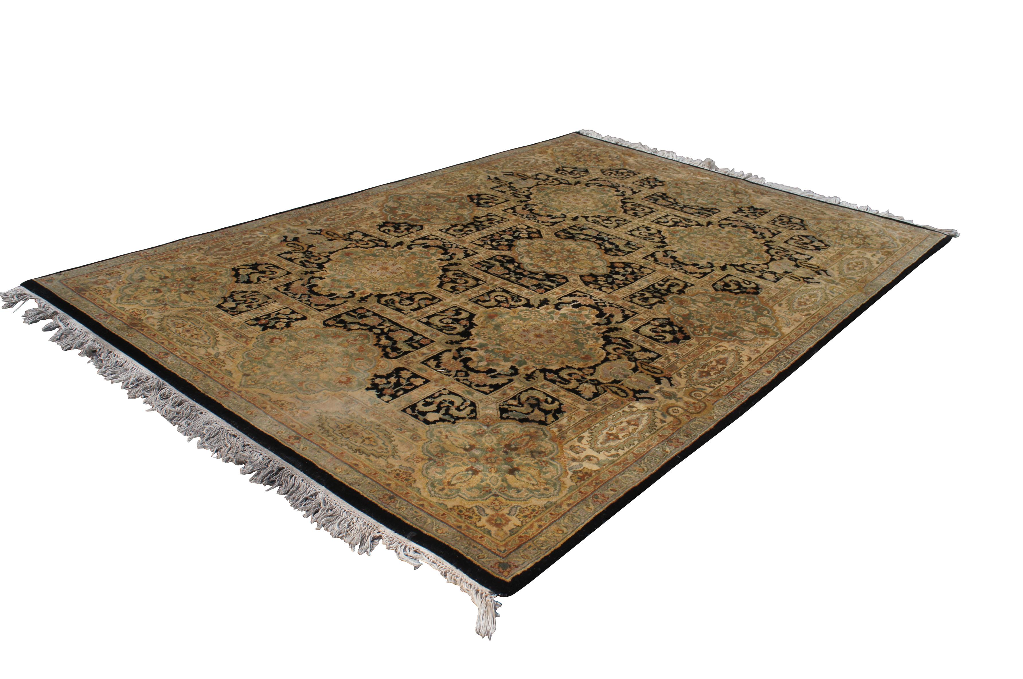 Orientalischer handgeknüpfter Jaipur Floral Vintage Teppich aus Wolle in Beige, 6' x 9', Vintage im Zustand „Gut“ im Angebot in Dayton, OH