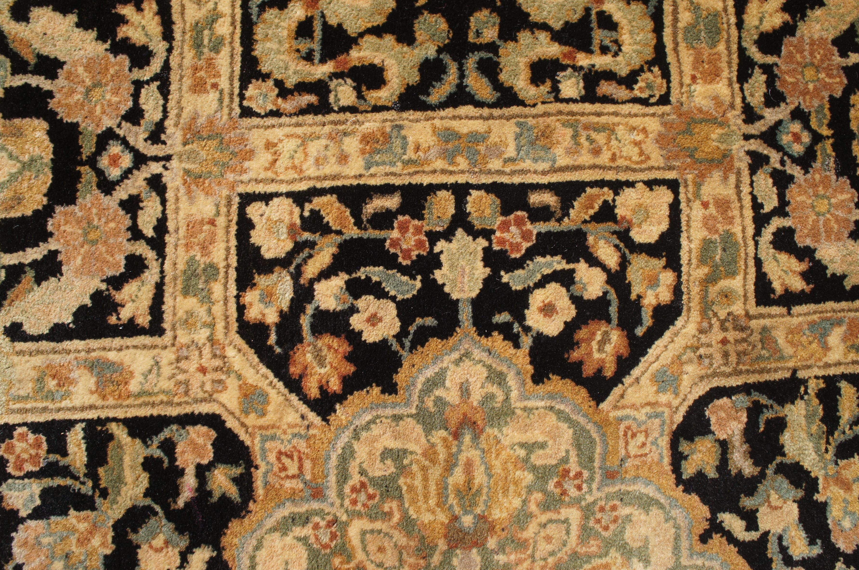 Oriental Vintage Hand Knotted Jaipur Floral Carpet Beige Wool Area Rug 6' x 9' For Sale 4
