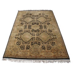 Oriental Vintage Hand Knotted Jaipur Floral Carpet Beige Wool Area Rug 6' x 9'