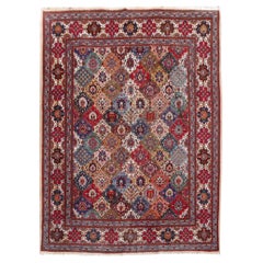 Oriental Vintage Hand-Knotted Persian Rug Beige Red Green Blue