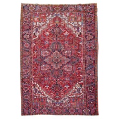 Oriental Vintage Hand-Knotted Persian Rug Red and Blue