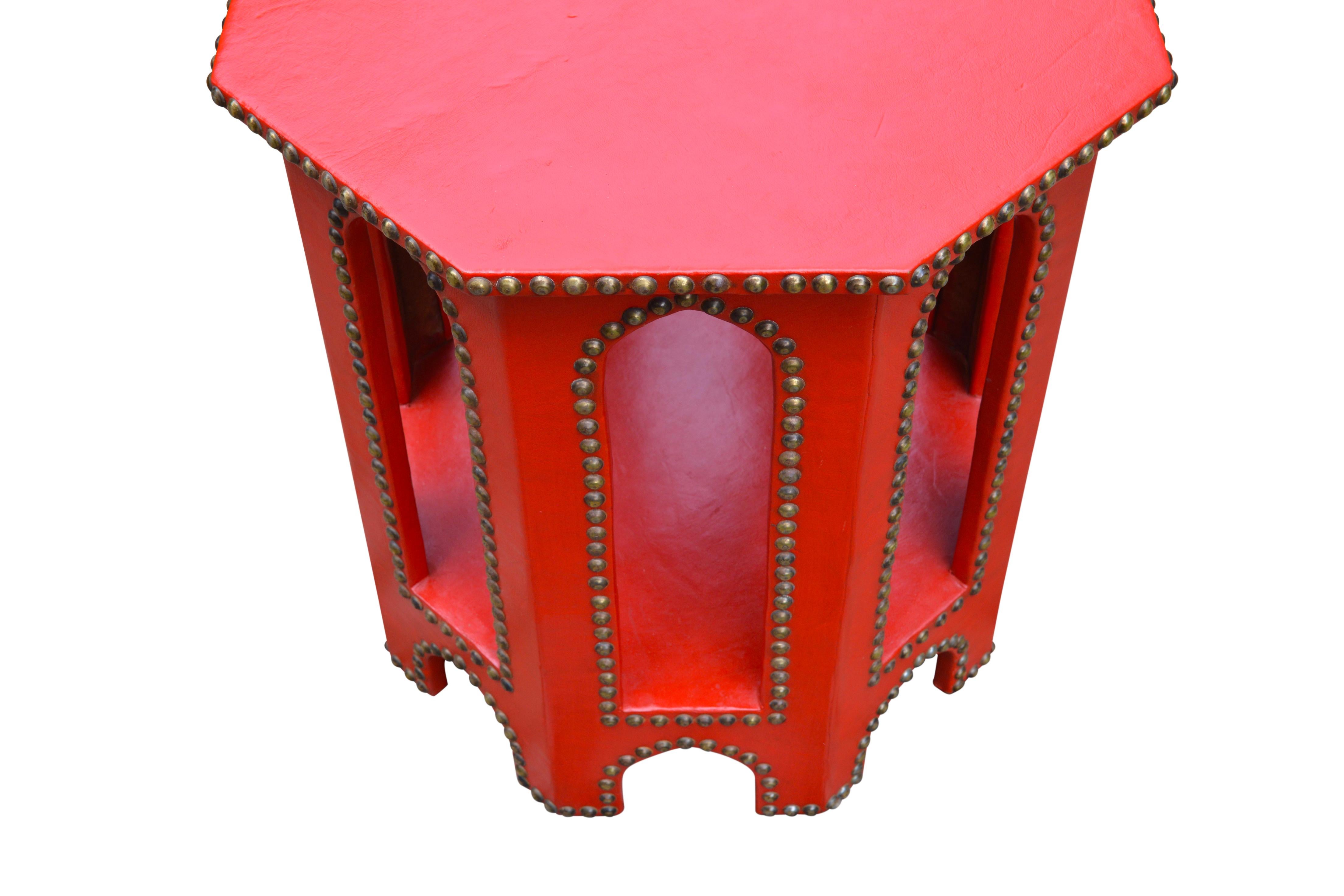 Late 20th Century Oriental Vintage Red Leather Tea Table