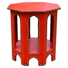 Oriental Vintage Red Leather Tea Table