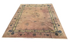 Oriental Vintage Rug Art Deco Style Chinese Rugs, Rust Handmade Carpet Rugs