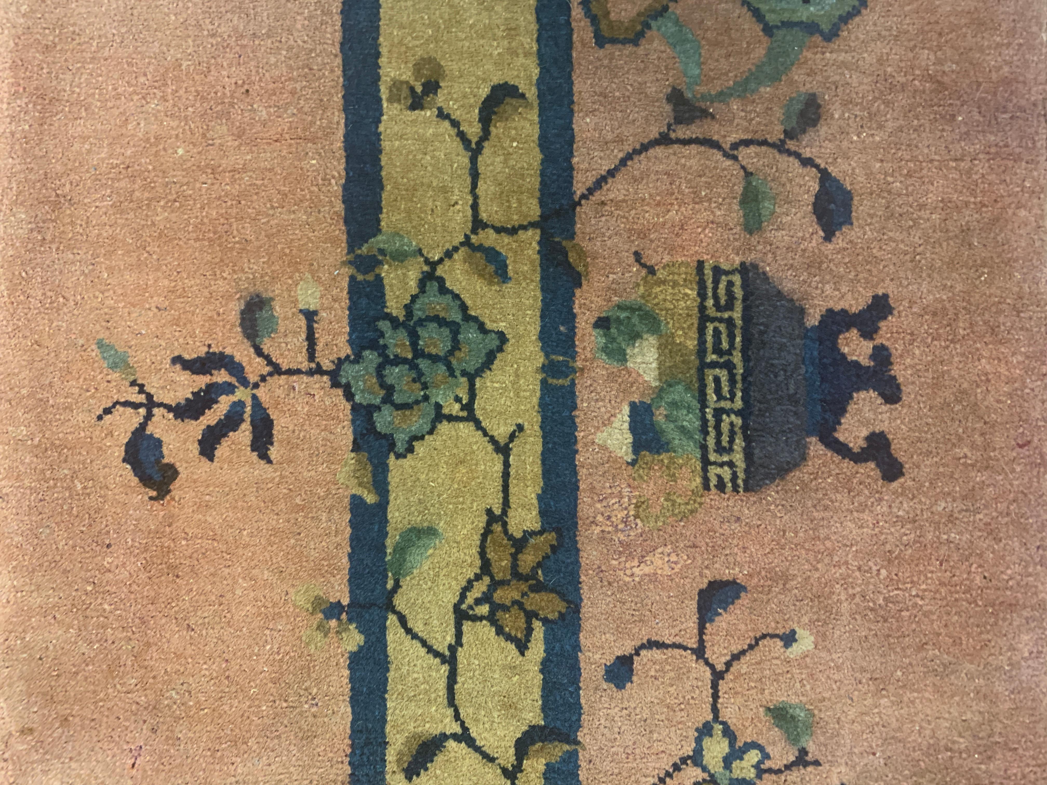 Oriental Vintage Rug Art Deco Style Chinese Rugs, Rust Handmade Carpet Rugs In Excellent Condition For Sale In Wembley, GB