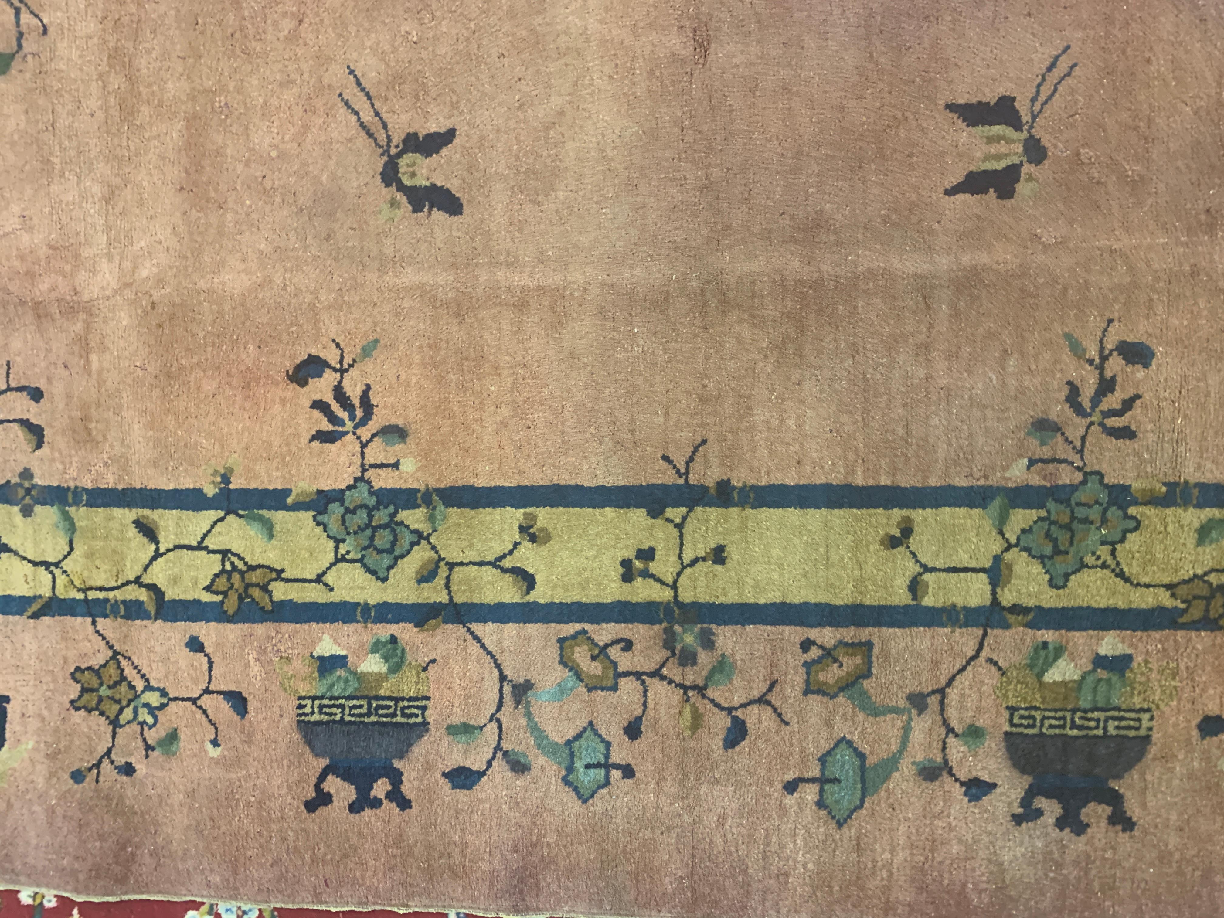 Early 20th Century Oriental Vintage Rug Art Deco Style Chinese Rugs, Rust Handmade Carpet Rugs For Sale