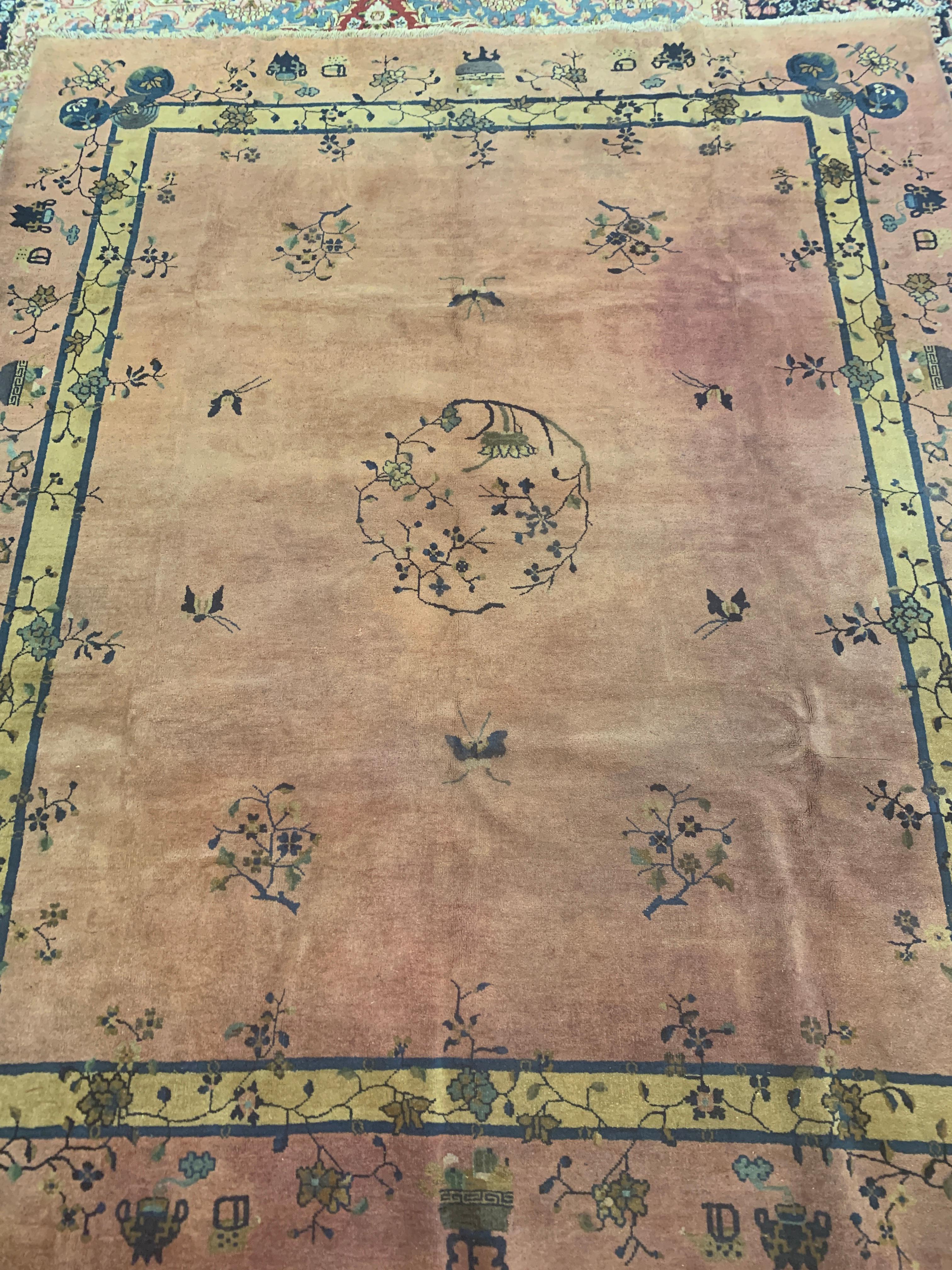 Wool Oriental Vintage Rug Art Deco Style Chinese Rugs, Rust Handmade Carpet Rugs For Sale