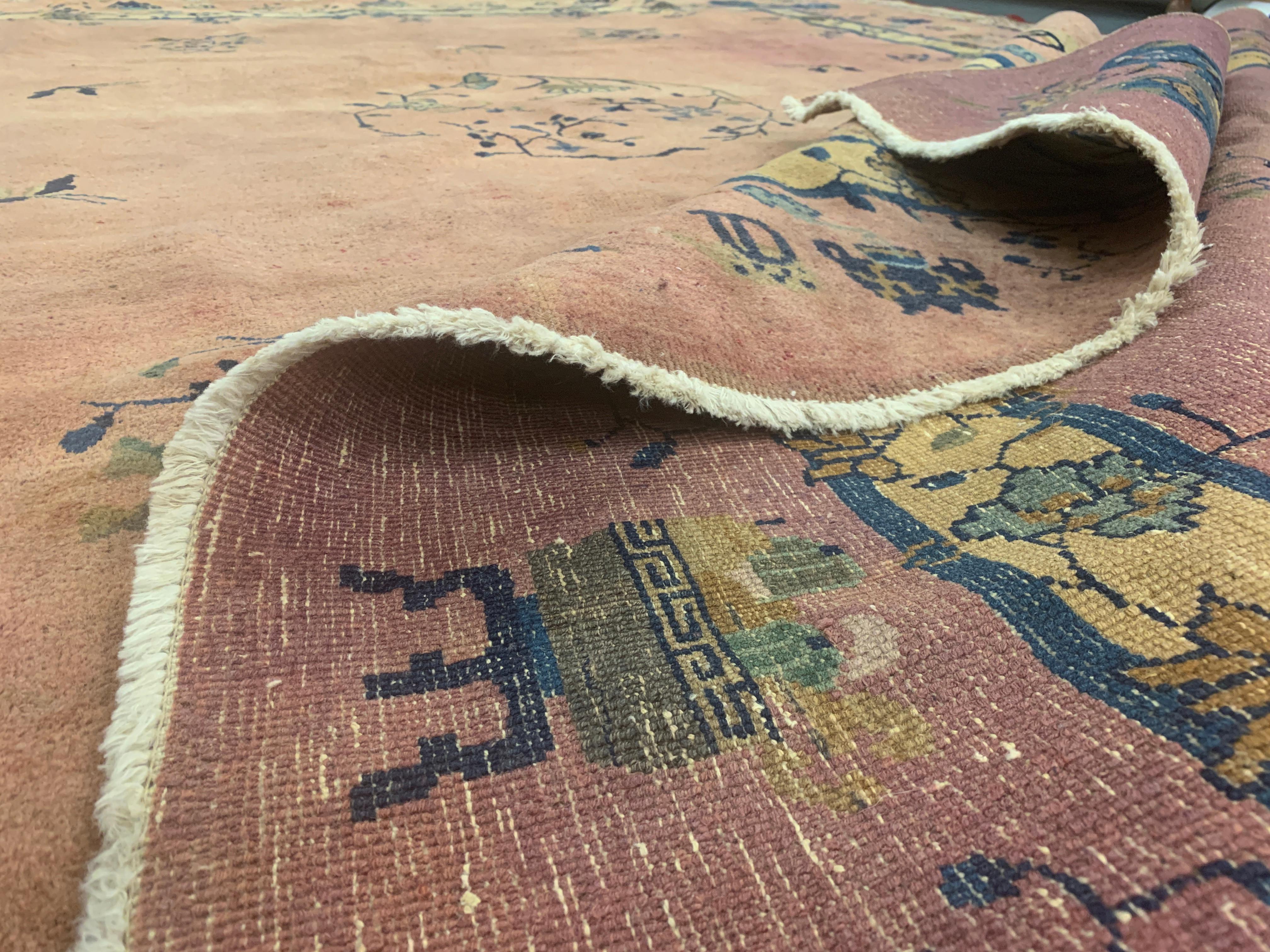 Oriental Vintage Rug Art Deco Style Chinese Rugs, Rust Handmade Carpet Rugs For Sale 2