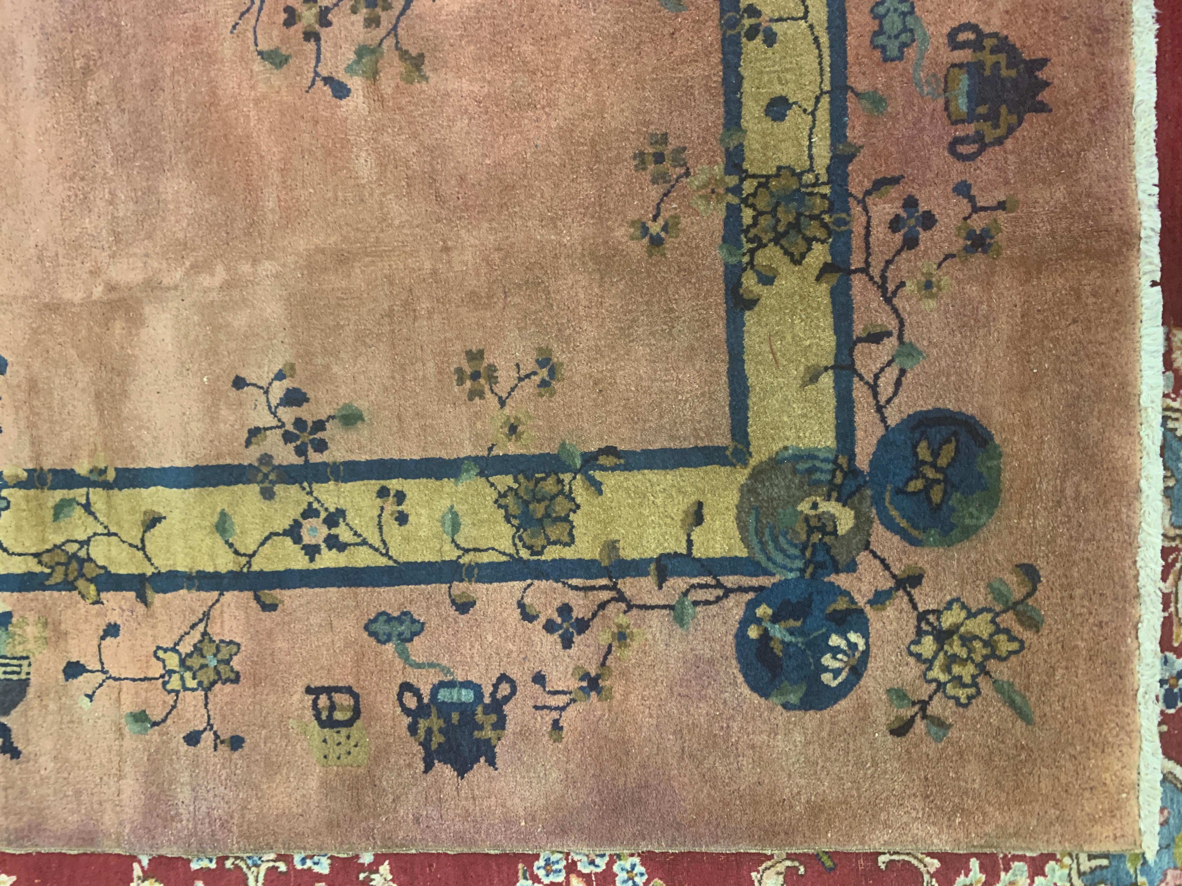Oriental Vintage Rug Art Deco Style Chinese Rugs, Rust Handmade Carpet Rugs For Sale 3
