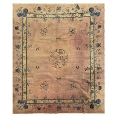 Oriental Vintage Rug Art Deco Style Chinese Rugs, Rust Handmade Carpet Rugs