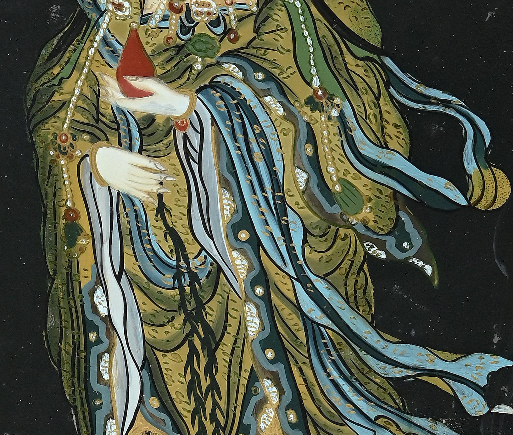 Chinese Oriental Woman, Enamel on Board, Early 20th Century For Sale
