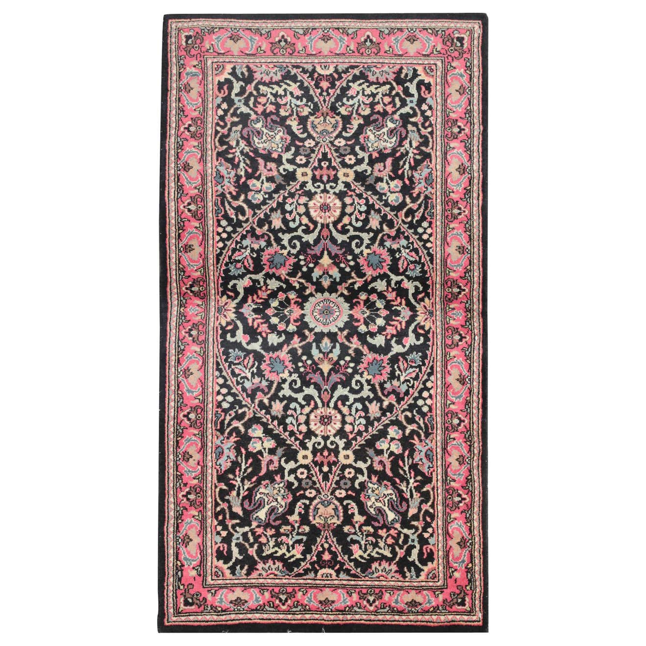 Pink Indian Rug Pattern Oriental Wool Small Rugs, Handmade Floral Indian Rugs with Pink Border ...