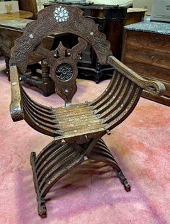 Oriental Work. Armchair In Carved Wood, Bone And Mother-of-pearl Inlay  1880